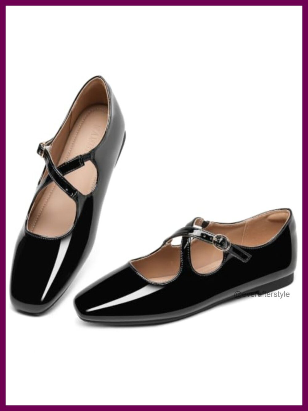 Women's Mary Jane Flats Ankle Strap Square Toe Dress Shoes